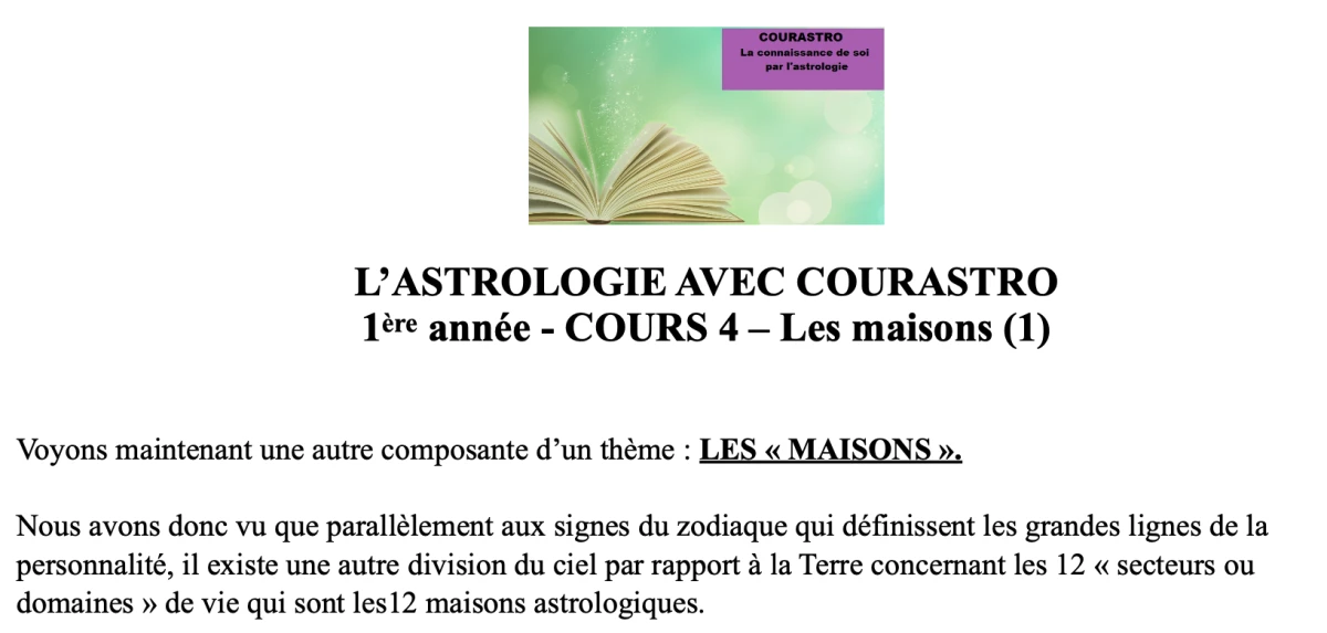 Cours d'astrologie (NG) niv. 1ère année cours4-les maisons 1 et 2