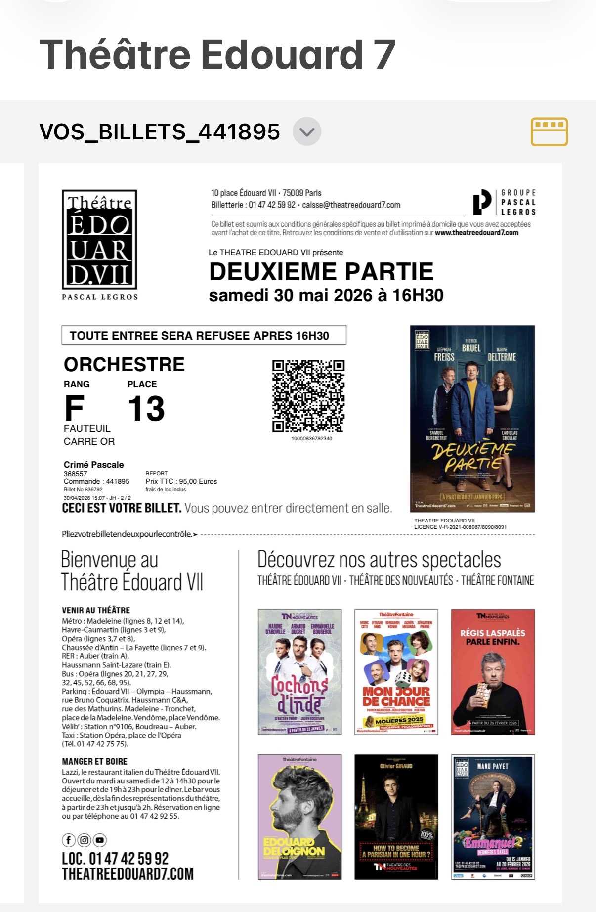 billetterie théatre